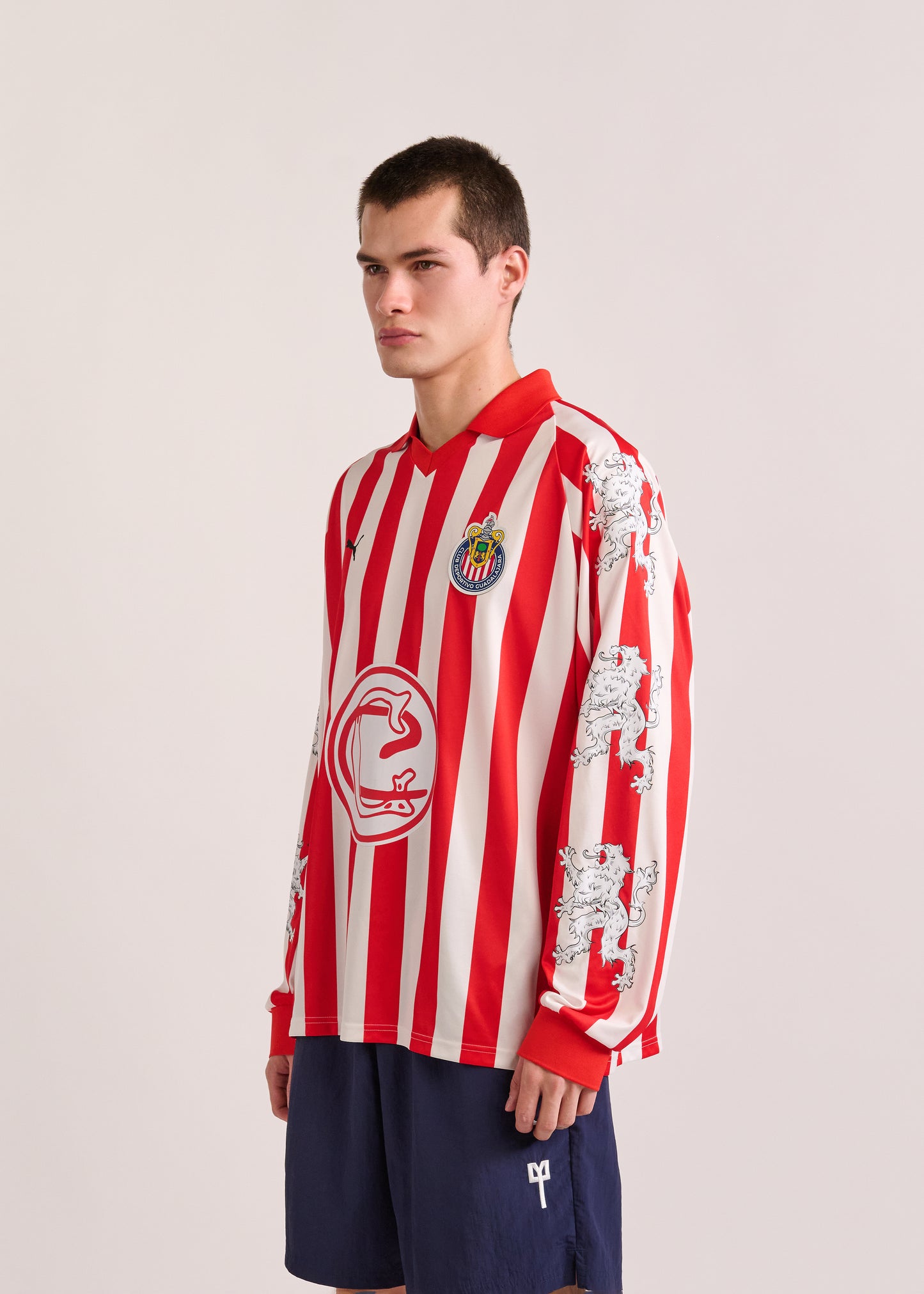 PUMA X LYM X CHIVAS LONG SLEEVE WHITE AND RED RETRO JERSEY SELECT.